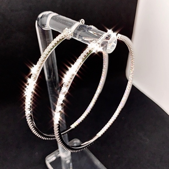 66mm Jumbo Hoop Double Inlay Eternity Earrings - Picture 11 of 16